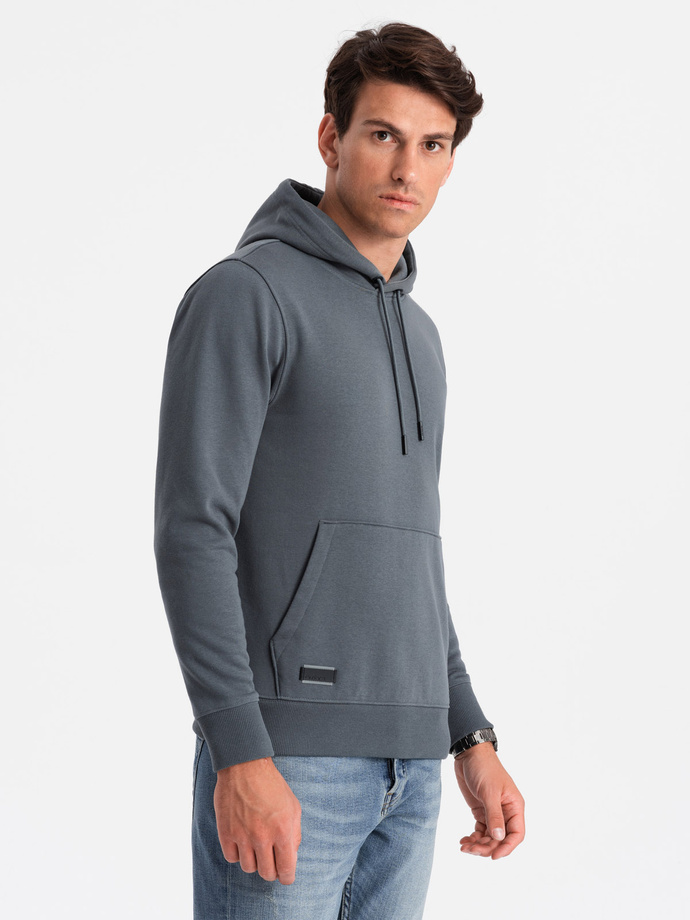 Bluza męska dresowa kangurka z kapturem BASIC – grafitowa V11 OM-SSBN-0161