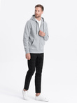 Men's unbuttoned hooded sweatshirt - grey melange V3 OM-SSZP-22FW-003