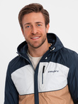 Lightweight colorful men's sports jacket with fleece - brown and navy blue V1 OM-JANP-0194