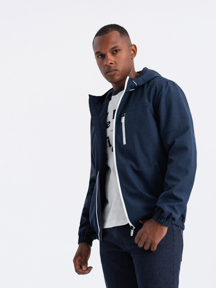 Men's lightweight sports jacket with fleece lining - navy blue V2 OM-JANP-0136