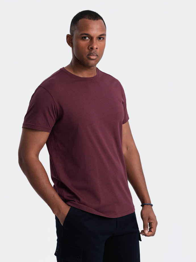 Klasyczny T-shirt męski bawełniany BASIC - bordowy V10 OM-TSBS-0146