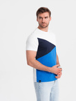 Men's tricolor cotton t-shirt - white and blue V4 OM-TSCT-0174