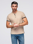 Men's collarless polo shirt - beige V5 OM-TSCT-0156