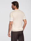 Men's soft knit polo shirt with contrasting stripes - beige V4 OM-POSS-0118