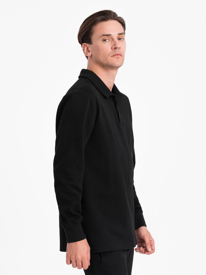 Komplet męski dresowy bluza z kołnierzem polo + spodnie - czarny V8 Z71