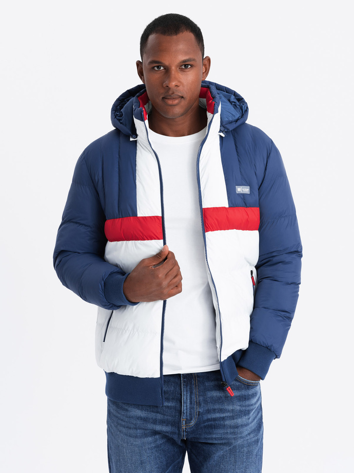 Men's colorful retro sports jacket - blue and white V1 OM-JALP-0175