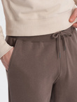 Men's sweatpants with stitching and zipper on leg - brown V4 OM-PASK-0147