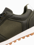 Patchworkowe męskie buty sneakersy z łączonych materiałów – ciemnooliwkowe V4 OM-FOSL-0144 