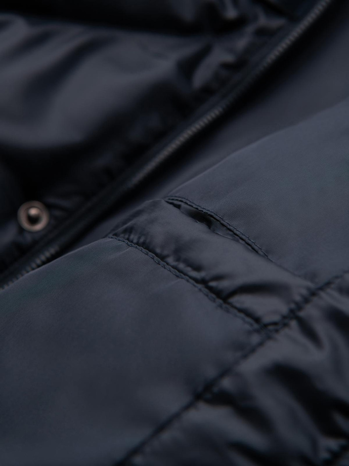 Men's quilted jacket with high zipped hood - black V1 OM-JAHP-0238