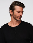 Men's ribbed sweater with buttons at the neckline - black V2 OM-SWSW-0182