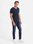 T-shirt męski V-NECK z elastanem - granatowy V2 OM-TSCT-0106