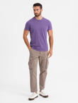 Męski klasyczny bawełniany T-shirt BASIC - fioletowy V13 OM-TSBS-0236