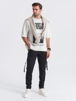 Men's cargo pants STRAIGHT LEG with stripes on pockets - black V4 OM-PACG-0197