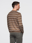 Men's casual sweater with horizontal stripes - brown V3 OM-SWSW-0143