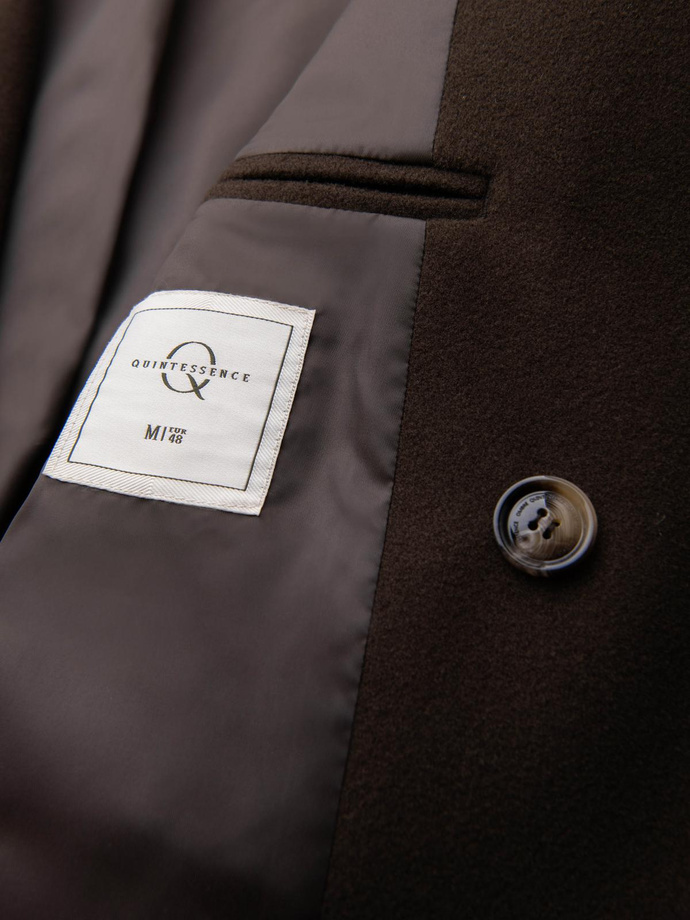 Men's coat with asymmetrical fastening and high collar - light brown V4 OM-COWC-0120