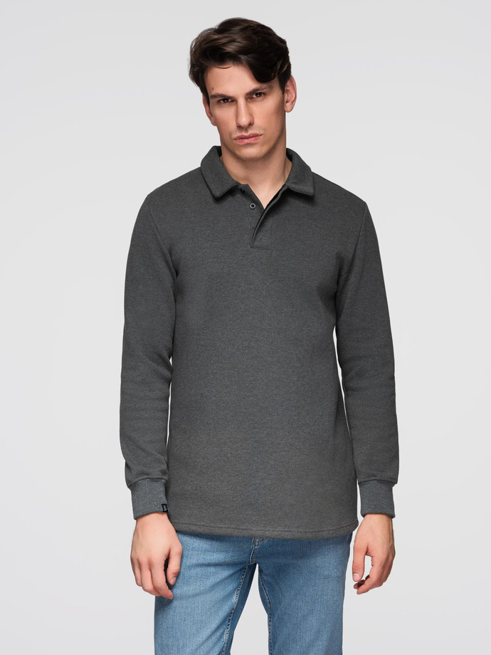 Men's structured knit polo collar sweatshirt - graphite melange V1 OM-SSNZ-0149