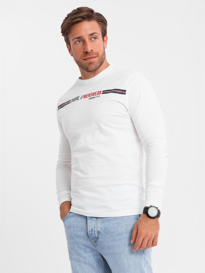 Longsleeve męski z nadrukiem - biały 2 OM-LSPT-0119
