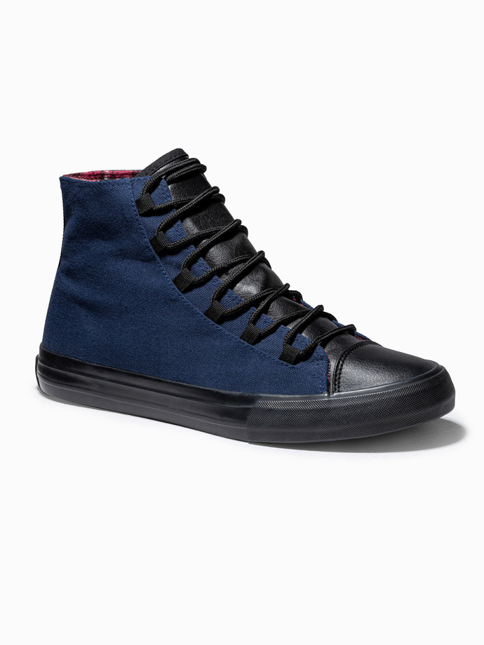 Buty męskie trampki z łączonych materiałów - granatowe V3 OM-FOTH-0143