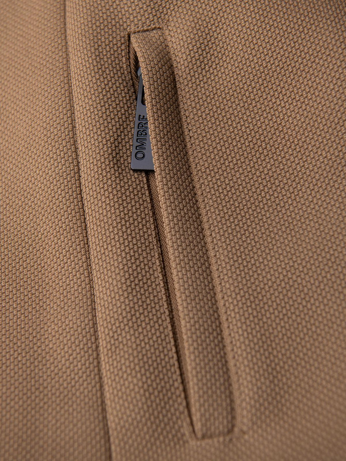 Men's coat with asymmetrical fastening and high collar - light brown V4 OM-COWC-0120