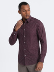 Koszula męska bawełniana we wzory SLIM FIT - bordowa V5 OM-SHCS-0151