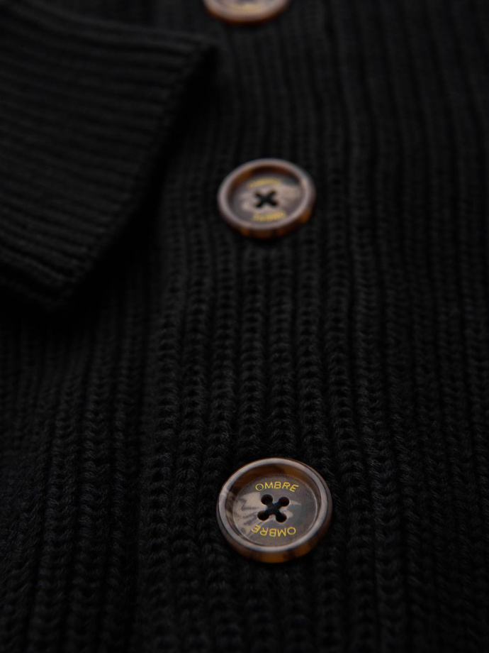 Sweter bawełniany męski kardigan z szalowym kołnierzem - czarny V4 OM-SWCD-0153