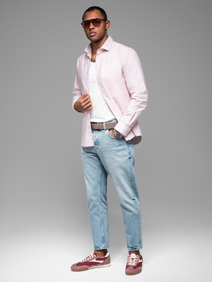 Cotton pastel men's oxford shirt - light pink V1 OM-SHOS-0183