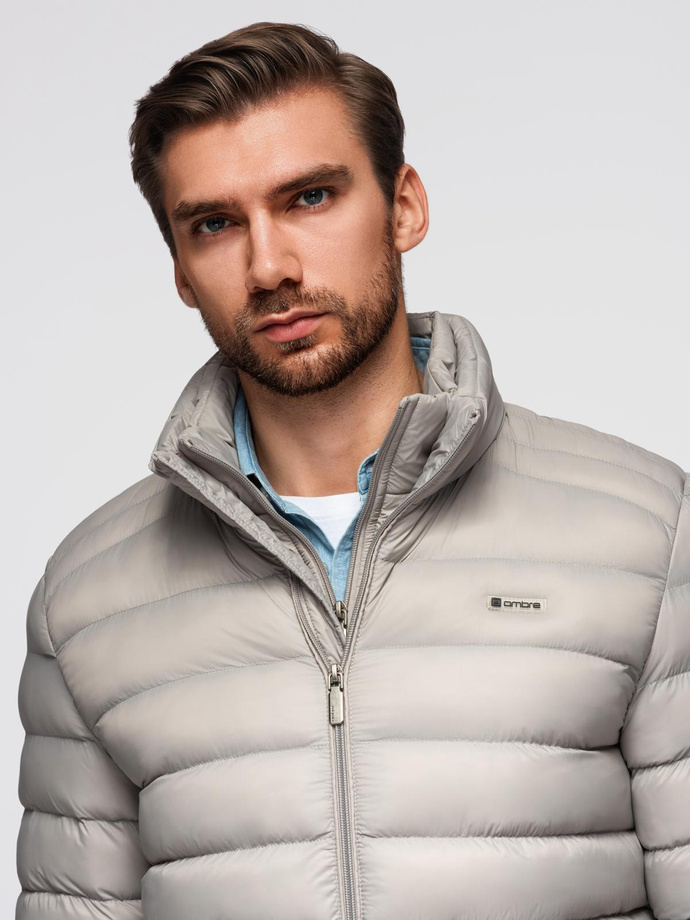 Men's quilted jacket with two fasteners - light grey V2 OM-JALP-0231