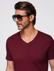 BASIC men's cotton classic tee shirt with a v-neck - maroon V10 OM-TSBS-0237