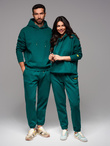 UNISEX sweatshirt set hoodie + drawstring pants in athleisure style - dark green V17 Z111