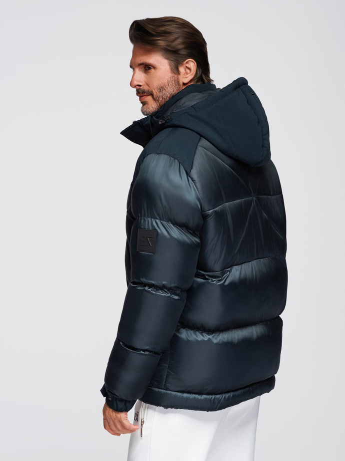 Men's quilted jacket with high zipped hood - black V1 OM-JAHP-0238