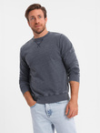 Washed men's sweatshirt with decorative stitching at the neckline - navy blue V4 OM-SSDS-0131