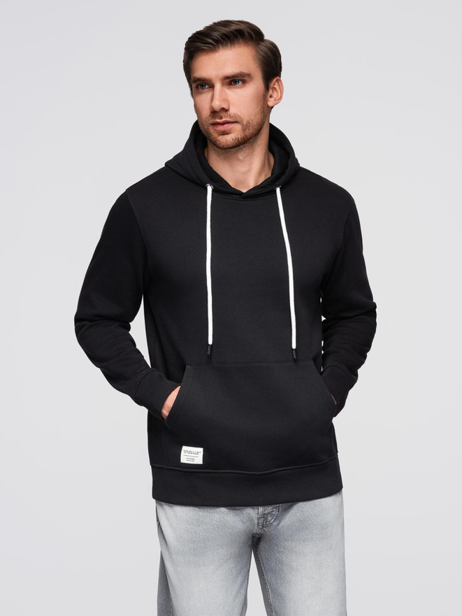 Bluza męska dresowa BASIC kangurka z kapturem - czarna V5 B1674