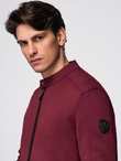 Men's structured fabric biker jacket - maroon V2 C642