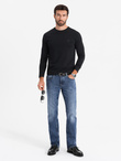 Men's SLIM FIT longsleeve with elastane and print - black V1 OM-LSBC-0124 