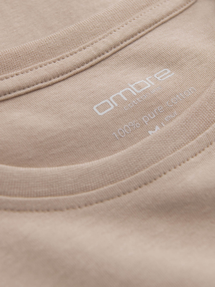 Men's BASIC longsleeve with round neckline - beige V8 OM-LSBL-0106