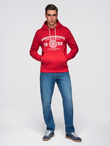 Men's hooded sweatshirt with college print - red V1 B1714
