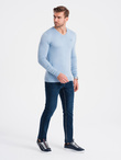 Elegant men's sweater with a v-neck - light blue V10 OM-SWBS-0107