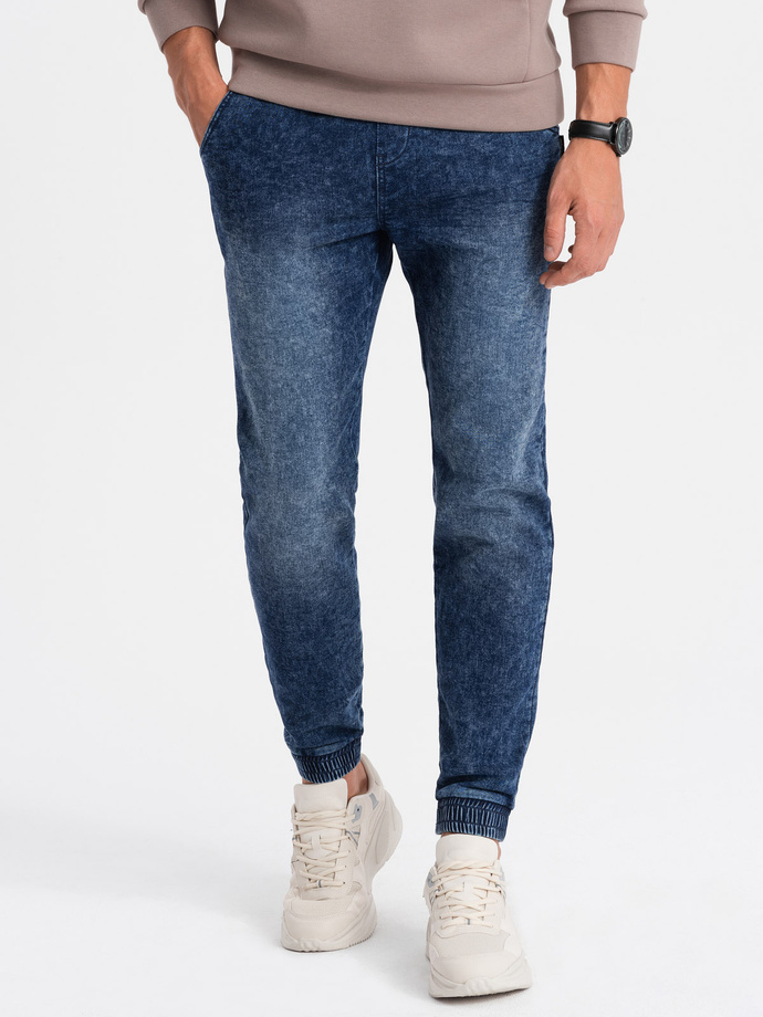 Spodnie męskie marmurkowe jeansowe JOGGERY - ciemnoniebieskie V1 OM-PADJ-0133