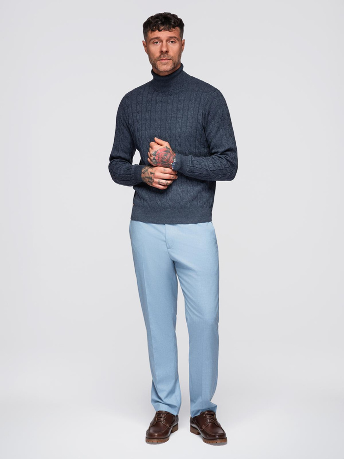 Knitted monochrome men's viscose cardigan - navy blue V1 OM-SWCD-0126