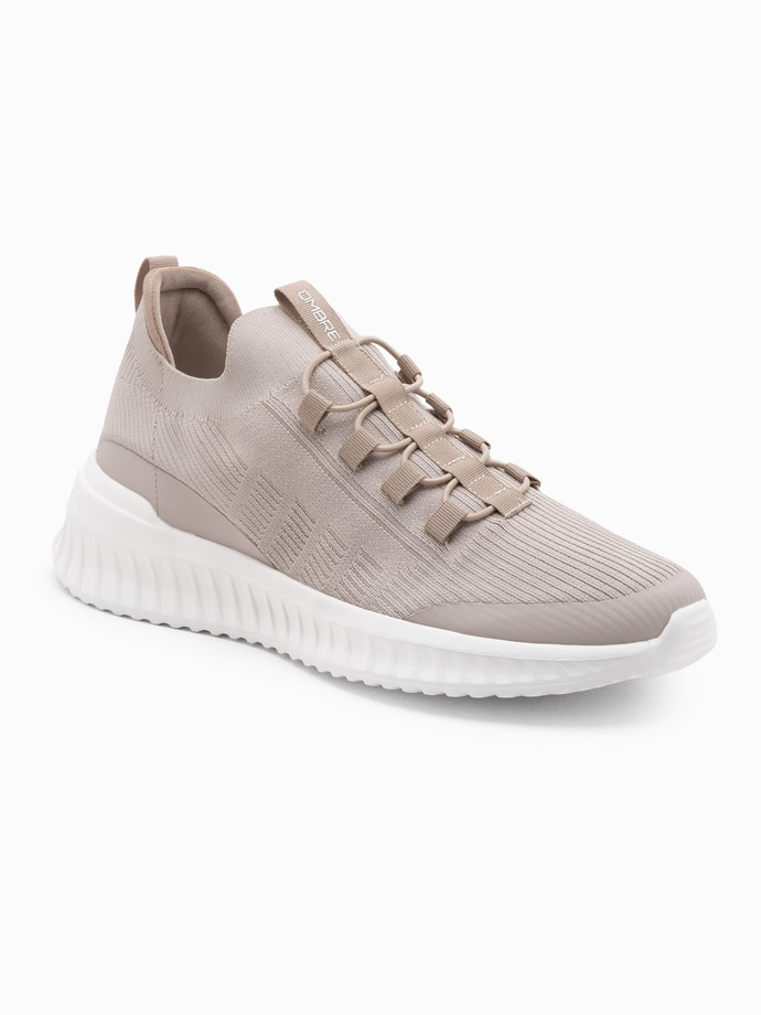 Wsuwane męskie buty sneakersy wykonane z lekkich materiałów - beżowe V3 OM-FOKS-0149