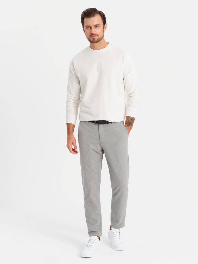 Męski bawełniany longsleeve LOOSE FIT z okrągłym dekoltem – kremowy V2 OM-LSBC-0129 