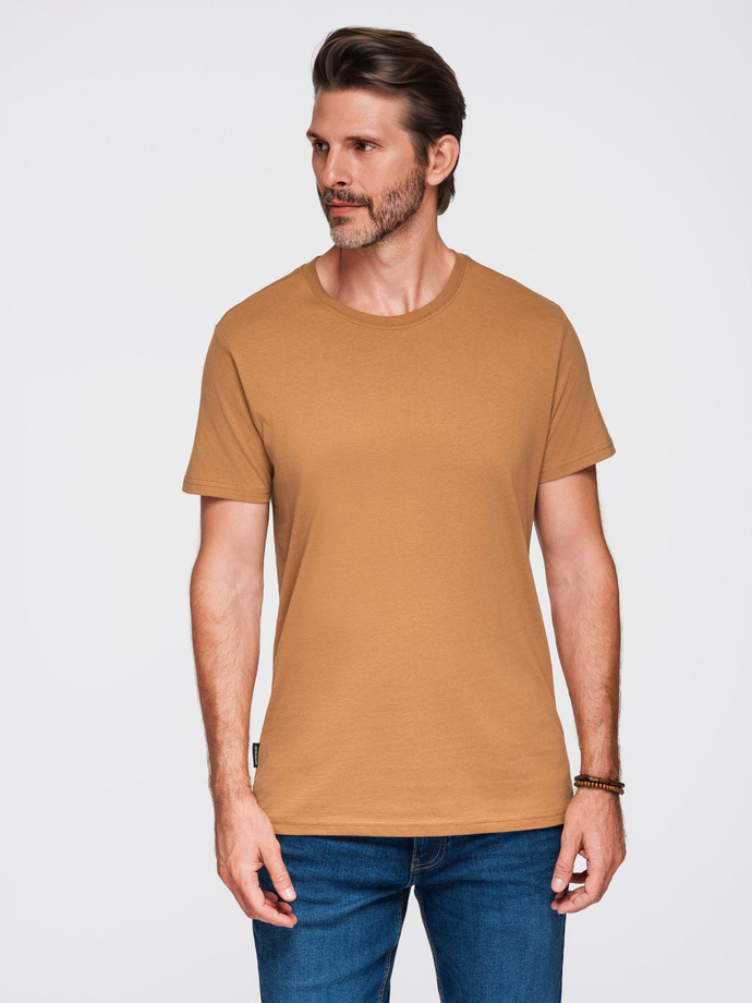 BASIC men's classic cotton T-shirt - brown V21 OM-TSBS-0236