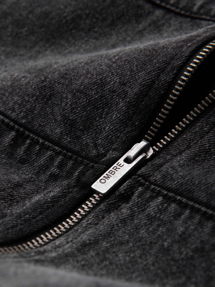 Men's denim bomber jacket with stone wash effect - black V2 OM-JADJ-0163
