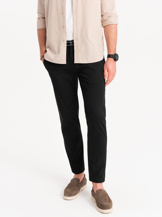 Men's chino pants with decorative waistband - black V1 OM-PACP-0118