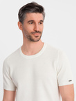 Men's knitted t-shirt with fine texture - white V1 OM-TSCT-0244