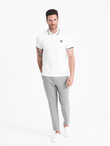 Men's elastane polo shirt with contrasting elements - white V1 OM-POSS-0123