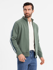Men's sweatshirt with high collar and stripes - olive V2 OM-SSZP-0219