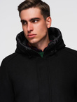 Men's insulated coat with hood and concealed zipper - black V1 OM-COWC-0110