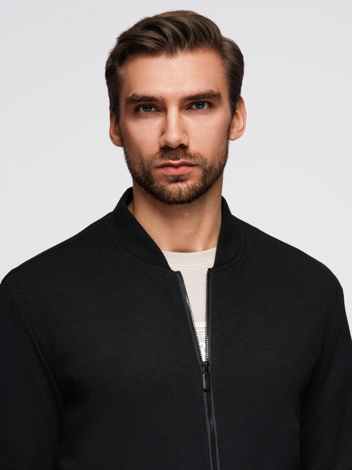 Men's quilted jacket with high zipped hood - black V1 OM-JAHP-0238