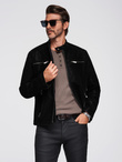Stylish men's eco leather biker jacket with collar - black V2 C637